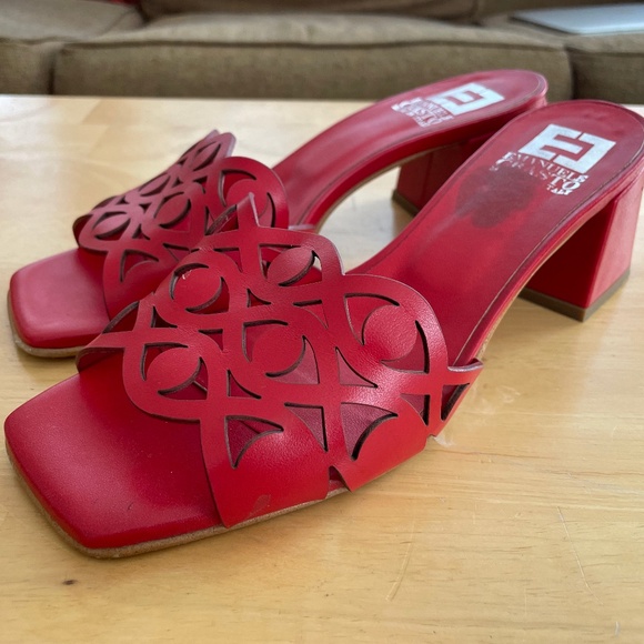Italian Red Leather Slide Sandals - Picture 2 of 6